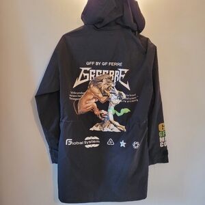 Gianfranco Ferre Black Windbreaker Graphic Lion David Vs Goliath Design - Size S